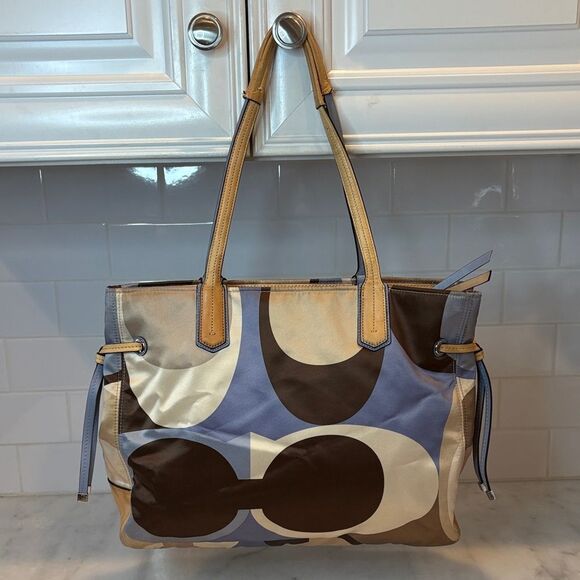 Coach Bag Purse Handbag Charlie Chelsea Sateen Scarf Print Colorful Tote Bag - Picture 4 of 16